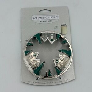Yankee Candle Illuma Lid Candle Topper Silver Green Village Christmas Trees